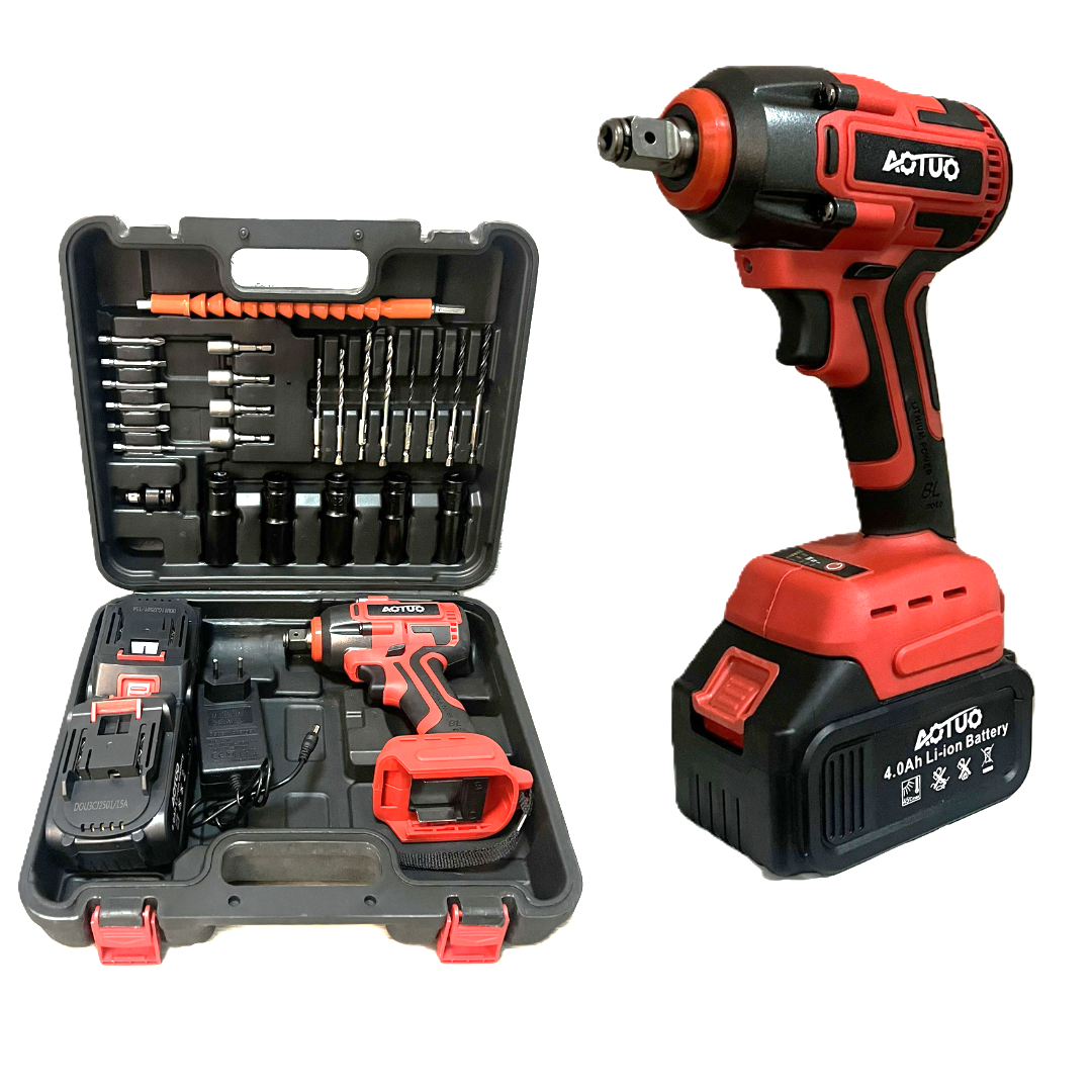 Гайковерт безщітковий ударний AOTUO з двома акумуляторами 48V (21V) 4000 mАh з набором інструментів у кейсі