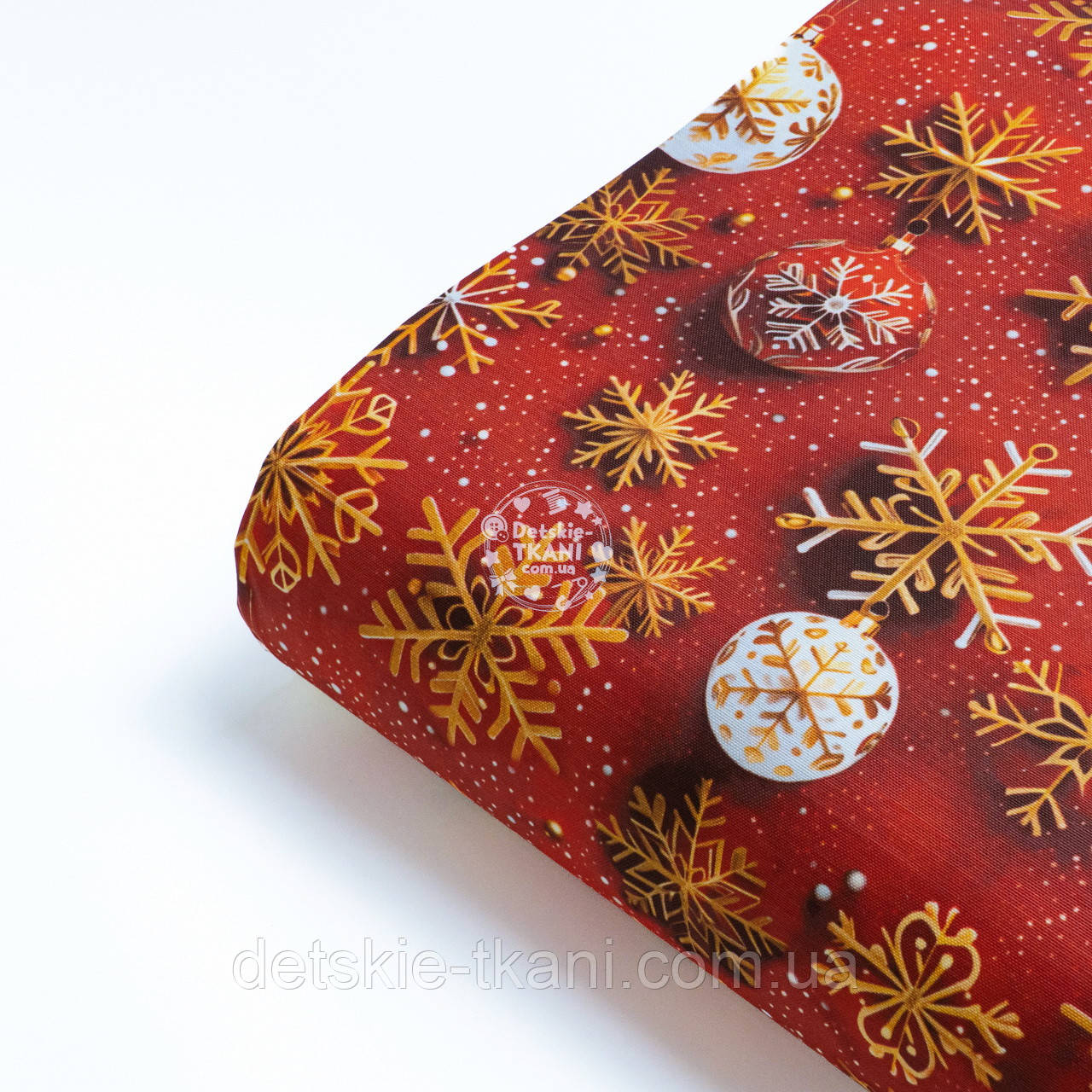 Клаптик Duck digital "Новорічні іграшки та сніжинки" на червоному тлі, розмір 45*45 см, фото 1