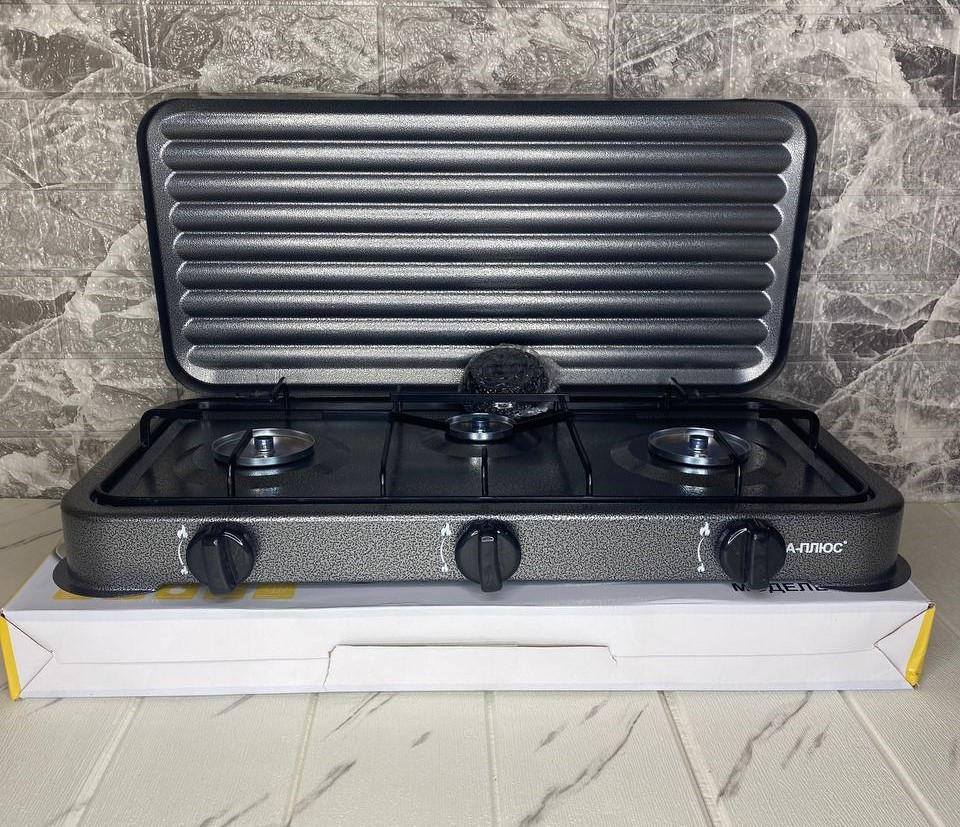 Газова настільна плита з кришкою 3 комфорки, фото 1