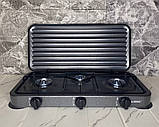 Газова настільна плита з кришкою 3 комфорки, фото 6