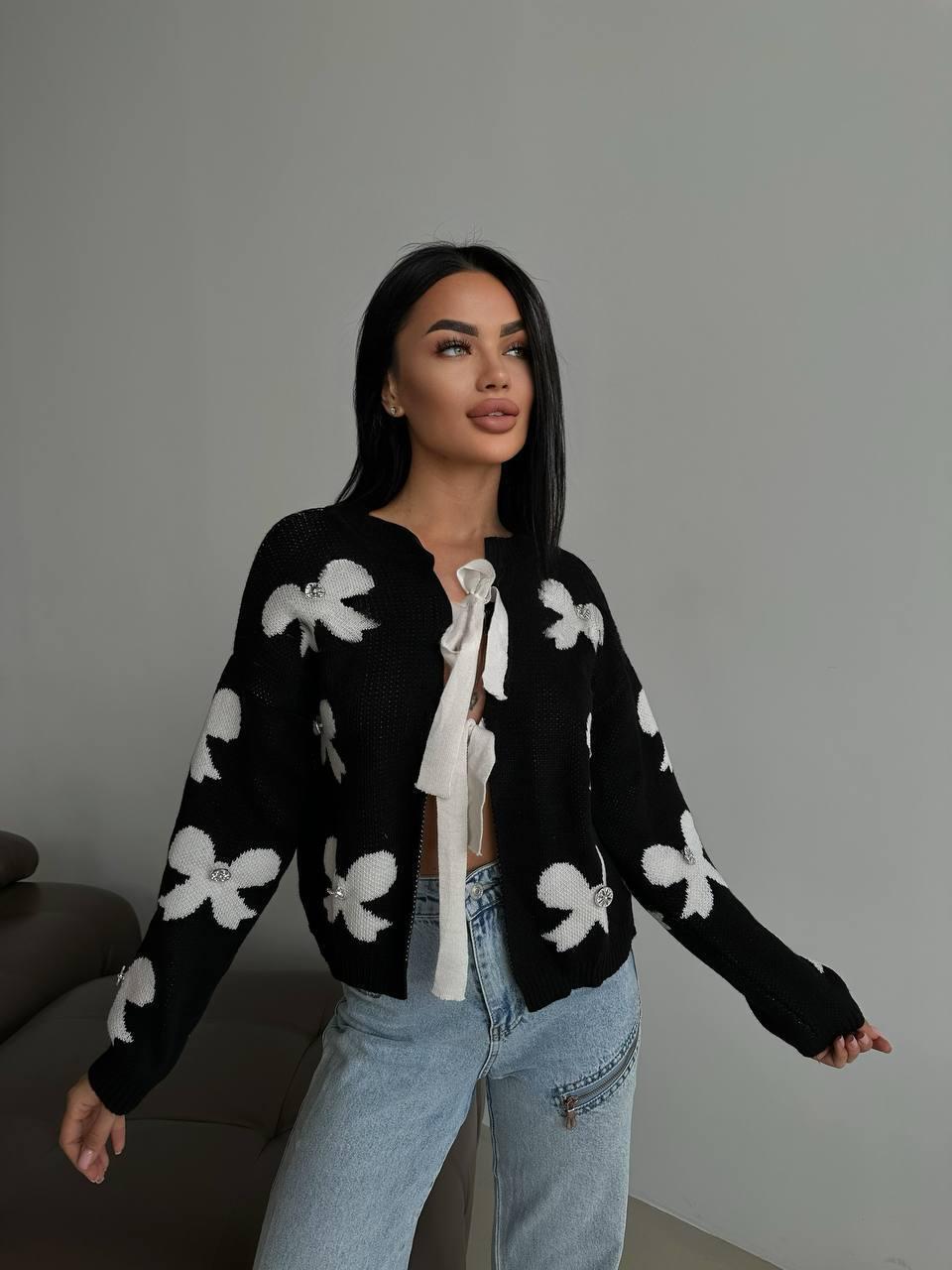 Жіночий в’язаний кардиган Бантик 🎀 з вовною Туреччина, фото 1
