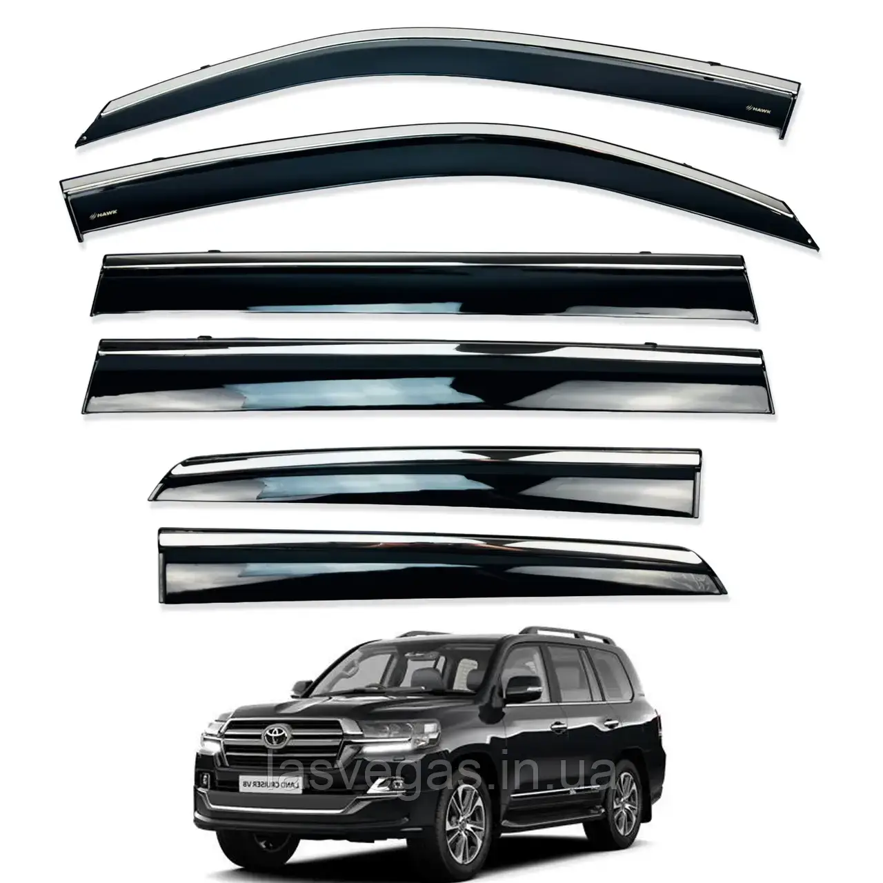 Вітровики з хромом молдингом, дефлектори вікон Toyota L/C 200/ Lexus LX570 2008- 6шт. (нерж смуга 3D), фото 1