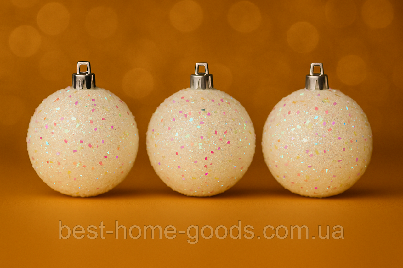 Набір новорічних іграшок «Бісеринка», кулі на ялинку, 6 штук, пластик, Ø 8 см, фото 1