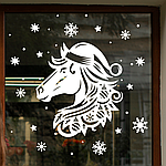 Вінілова наклейка на вікно Новорічний Кінь символ 2026 Happy Pocket S 44х48см білий матовий (HP-148S-010M)