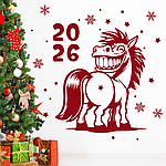 Новорічна наклейка на стіну Веселий Кінь символ 2026 Happy Pocket S 48х55мм червоний матовий (HP-149S-030M)