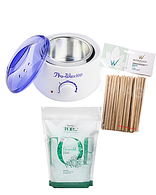 Набір депіляція воскоплав ProWax-100 білий, віск 750 г і шпателі