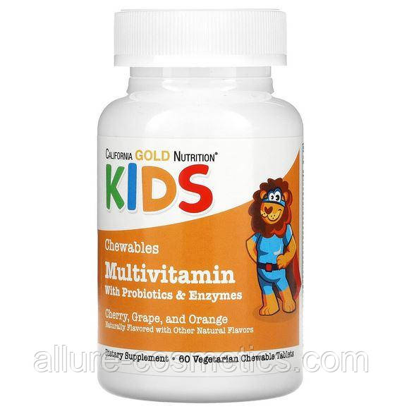 Жувальні мультивітаміни для дітей California Gold Nutrition Kid's Multi 60 жовчних таблеток, фото 1