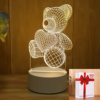 Світлодіодний 3D нічник у формі ведмедя, білий (KG-12938)