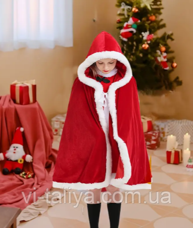 Накидка Міс Санта, червона велюрова накидка, фото 1
