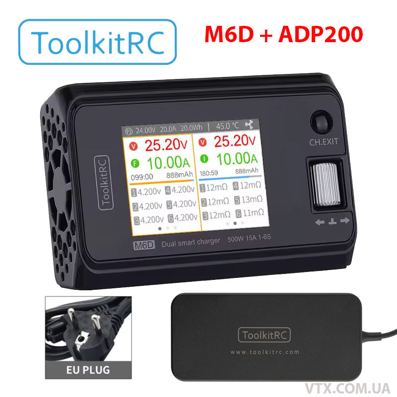 Зарядний пристрій ToolkitRC M6D + ADP200 Блок живлення ToolkitRC ADP200 200W, фото 1