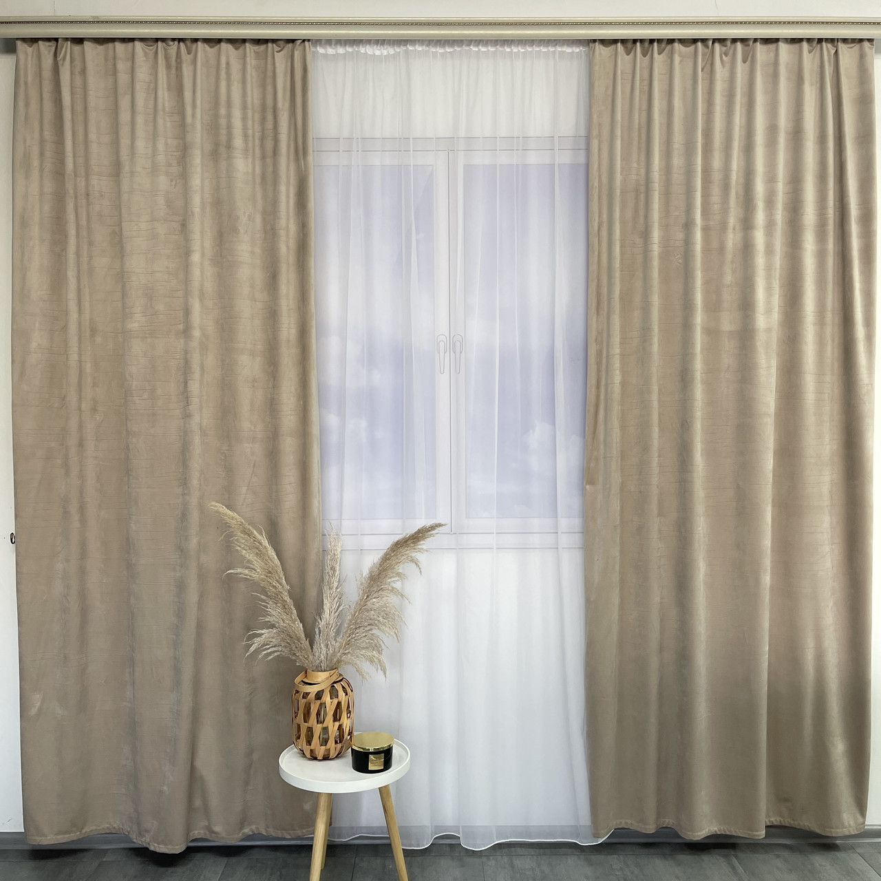 Штори оксамитові ALBO бежеві 140×270 см, комплект 2 шт. (SH-930-4), фото 1