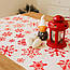 Новорічна скатертина-доріжка (раннер) "Сніжинки червоні (на білому)" 140х47см, фото 4
