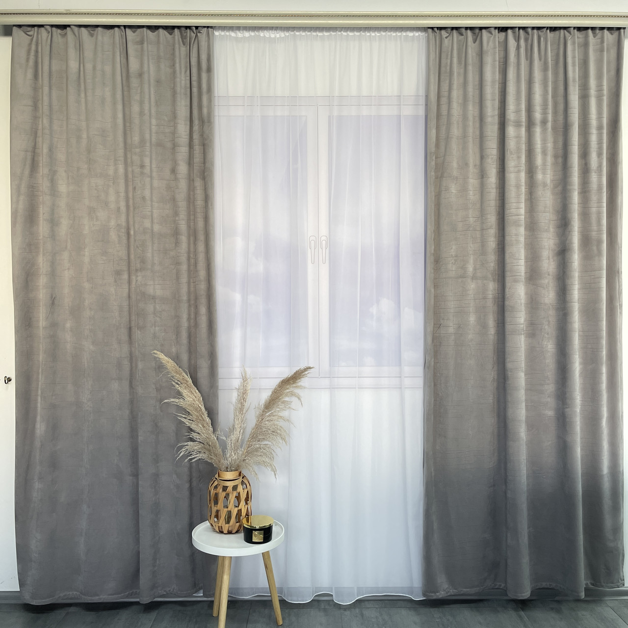 Штори оксамитові ALBO сірі 140×270 см, комплект 2 шт. (SH-930-13), фото 1