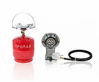 Комплект чавунна газова плита - конфорка настільна 7.5 кВт з балоном 8 л та 3м шланг редуктор