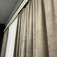 Штори оксамитові сіро-коричневого кольору з білим шифоновим тюлем ALBO (SHTN-930-14), фото 6