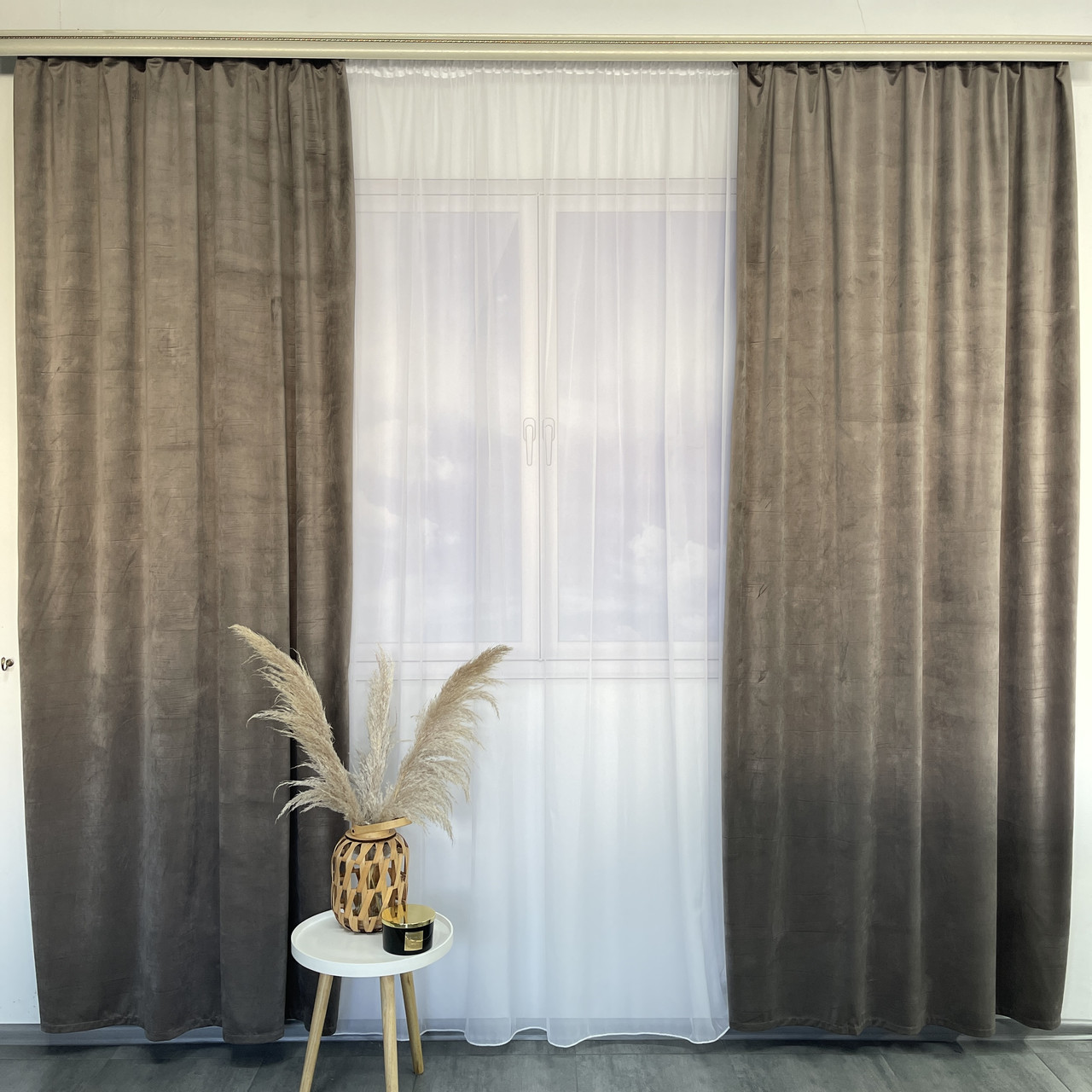 Штори оксамитові ALBO сіро-коричневі 140×270 см, комплект 2 шт. (SH-930-14), фото 1