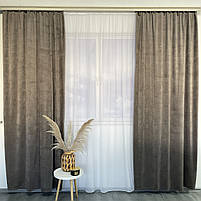 Штори оксамитові сіро-коричневого кольору з білим шифоновим тюлем ALBO (SHTN-930-14), фото 5