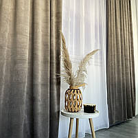 Штори оксамитові сіро-коричневого кольору з білим шифоновим тюлем ALBO (SHTN-930-14), фото 7