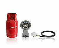 Комплект чавунна газова плита - конфорка настільна 7.5 кВт з балоном 27 л та 3м шланг редуктор