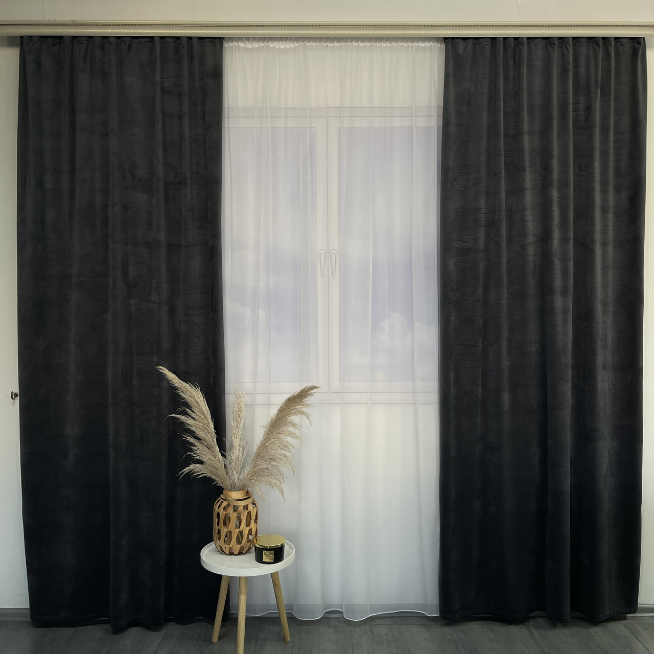 Штори оксамитові ALBO графітові 140×270 см, комплект 2 шт. (SH-930-16), фото 1