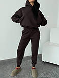 Теплий жіночий костюм на флісі укорочене худі з капюшоном та штани джогери S, M, L, фото 6