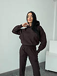 Теплий жіночий костюм на флісі укорочене худі з капюшоном та штани джогери S, M, L, фото 10