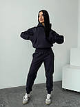 Теплий жіночий костюм на флісі укорочене худі з капюшоном та штани джогери S, M, L, фото 7