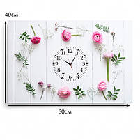 Картина з годинником «Ніжні рожеві квіти» Настінний годинник з безшумним мехаізмом Світлий декор 60х40 см, фото 5