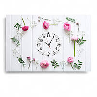 Картина з годинником «Ніжні рожеві квіти» Настінний годинник з безшумним мехаізмом Світлий декор 60х40 см, фото 2