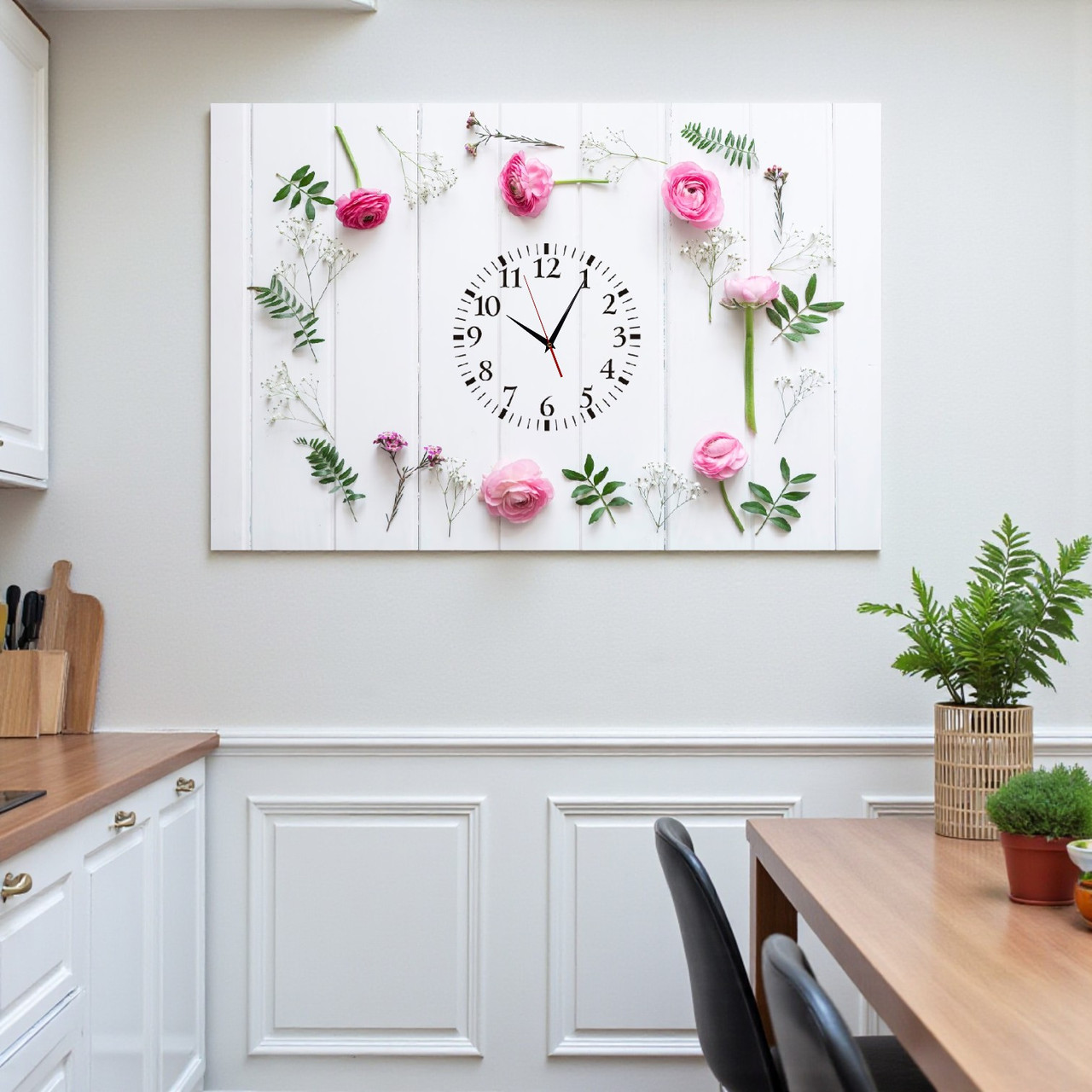 Картина з годинником «Ніжні рожеві квіти» Настінний годинник з безшумним мехаізмом Світлий декор 60х40 см, фото 1