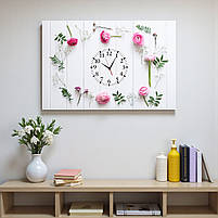 Картина з годинником «Ніжні рожеві квіти» Настінний годинник з безшумним мехаізмом Світлий декор 60х40 см, фото 6