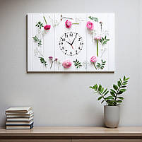 Картина з годинником «Ніжні рожеві квіти» Настінний годинник з безшумним мехаізмом Світлий декор 60х40 см, фото 3