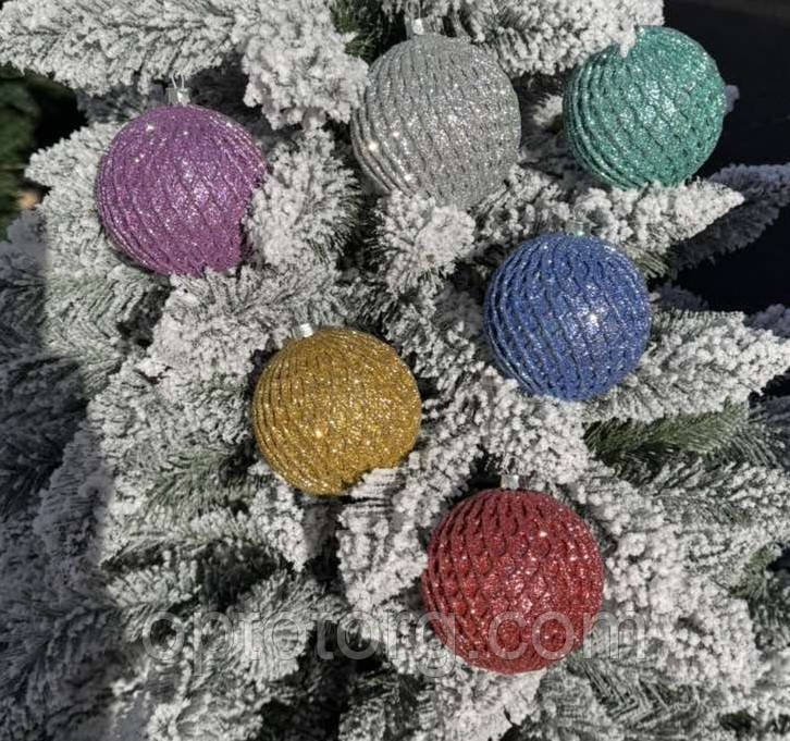 Прикраса на ялинку кульки ажурні 8 см кольорові, фото 1