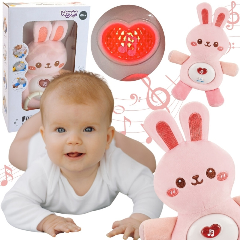 Інтерактивна іграшка для немовлят зі світлом та звуком для сну Woopie Baby Bunny Pink