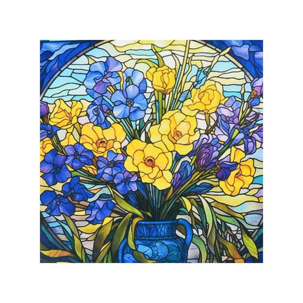 Алмазна мозаїка "Вітражні квіти" DEEX16280 не повна викладка 30х30 см, фото 1