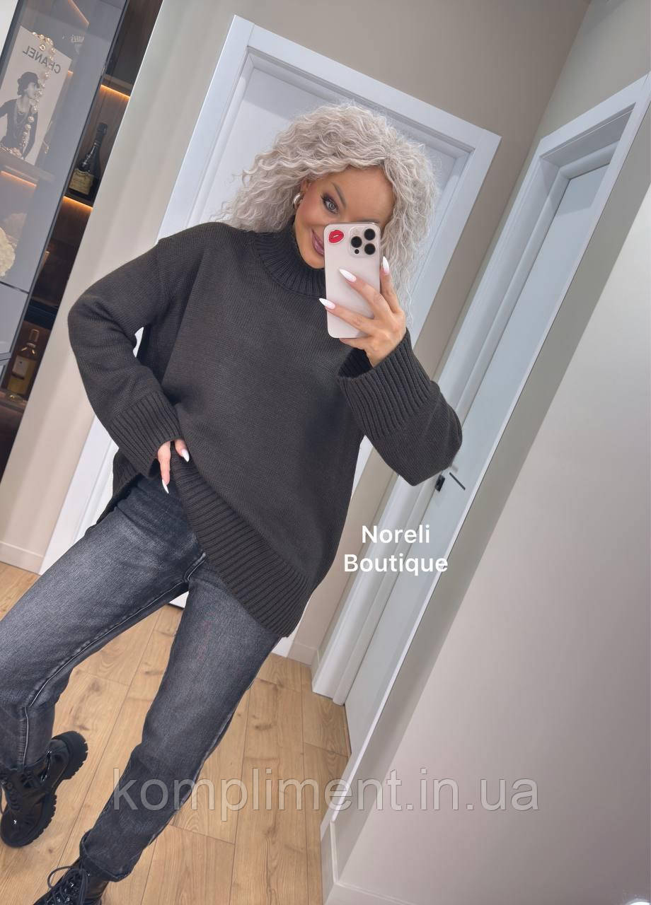 Женский мягкий вязаный теплый свитер под горло "Стойка", шоколад