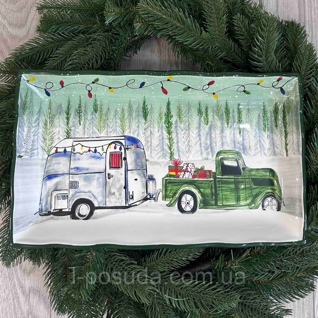 Блюдо керамічне прямокутне Зимова казка 38х23 см, фото 1