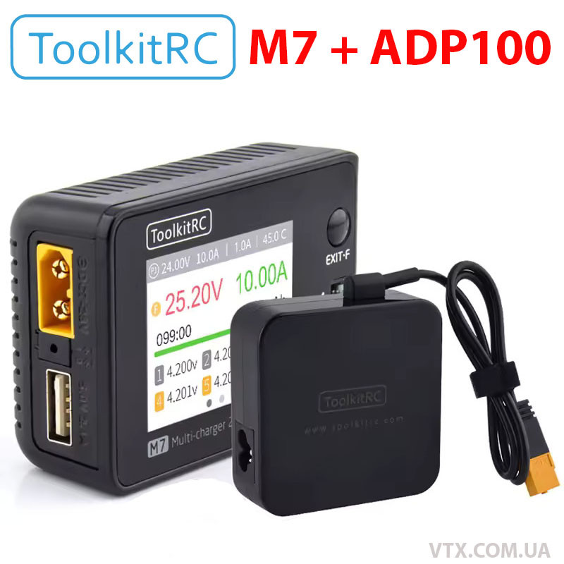 Зарядний пристрій ToolkitRC M7 + ADP100 Блок живлення ToolkitRC ADP100 100W, фото 1