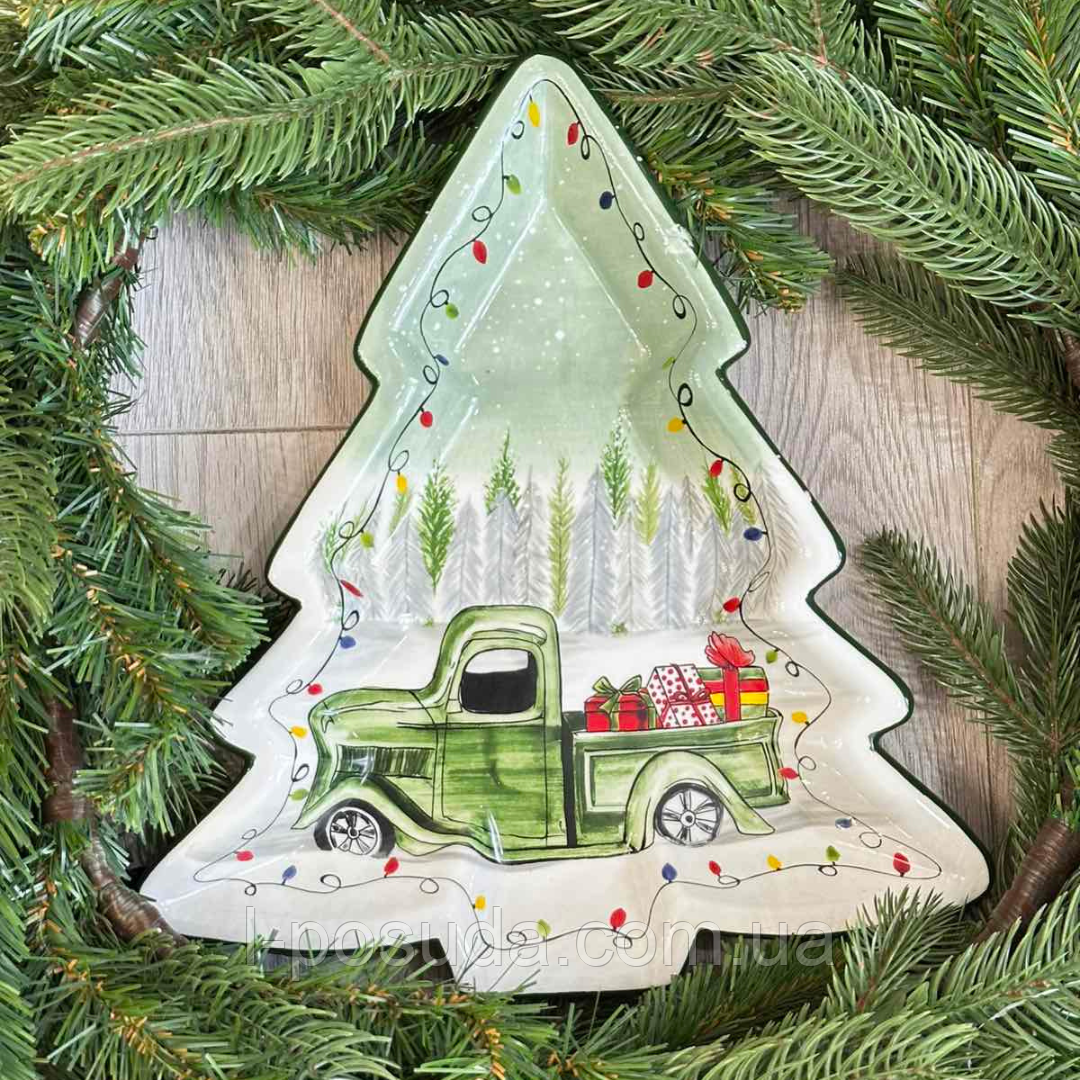 Блюдо керамічне Ялинка Зимова казка 30см, фото 1