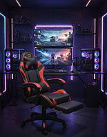 Комп'ютерне крісло для дому стілець комп'ютерний Primaveo Професійне ігрове крісло з підставкою для ніг Чорний/Червоний Shop UA