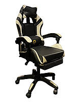 Геймерське крісло Primaveo з підставкою для ніг (Чорно-Біле)