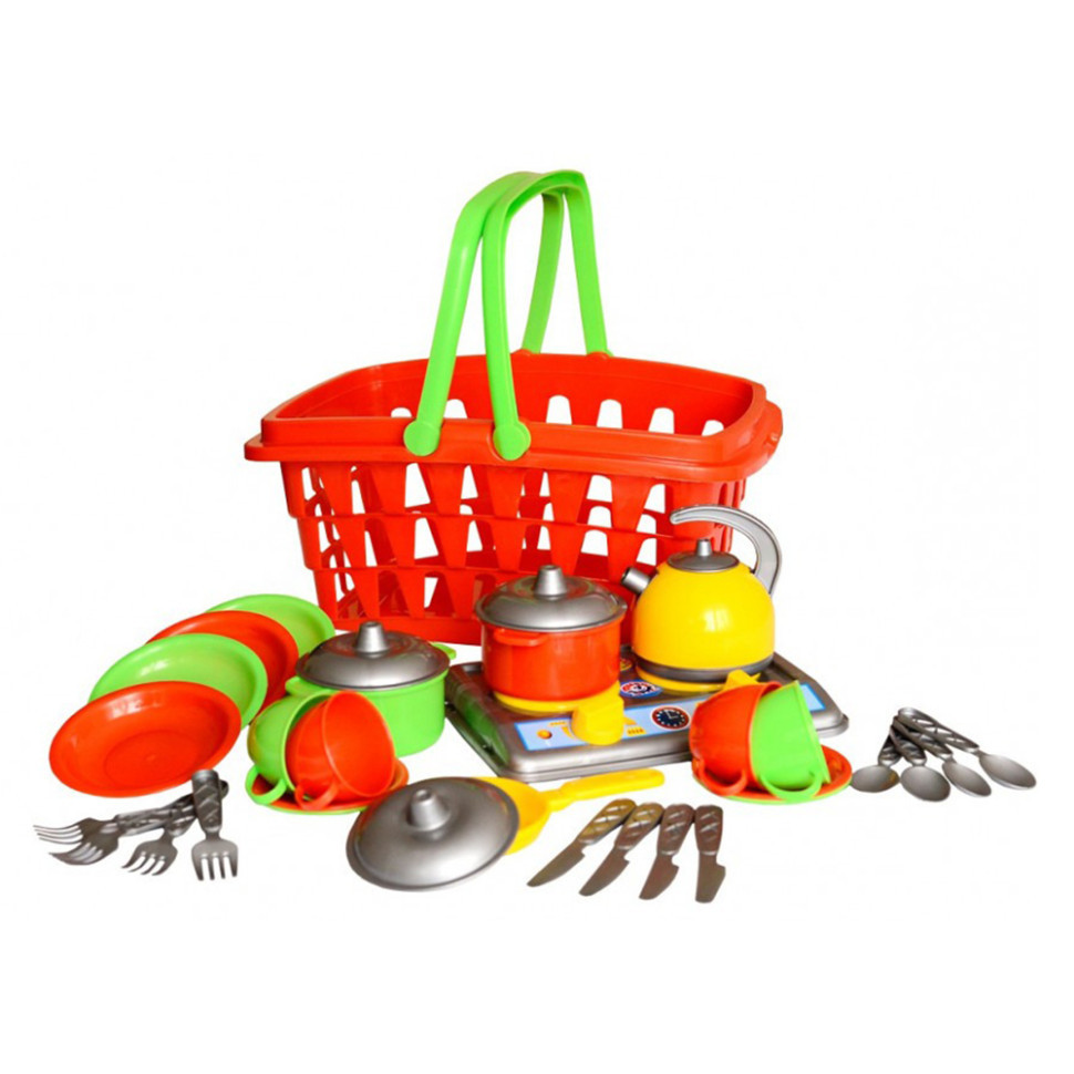 Набір посуду в кошику ТехноК Галинка 10 28 предметів Різнокольоровий (1172TXK), фото 1