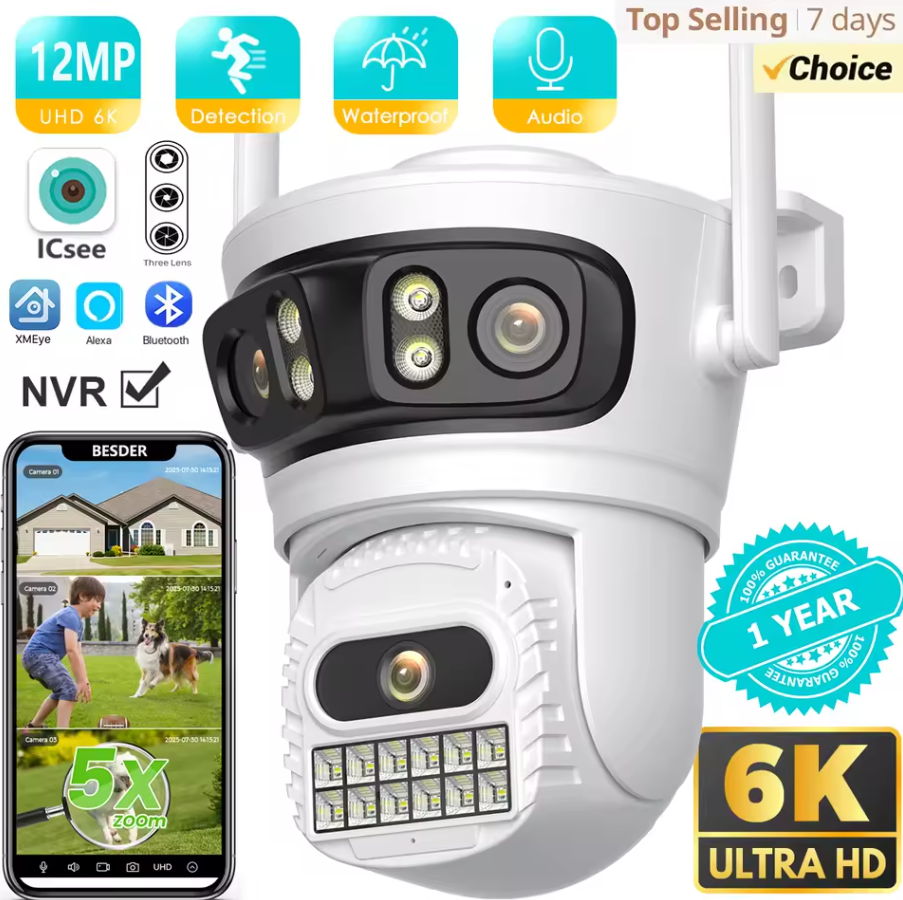 Вулична охоронна поворотна WI-FI камера спостереження Besder A22QQ 12MP 6K 360, фото 1