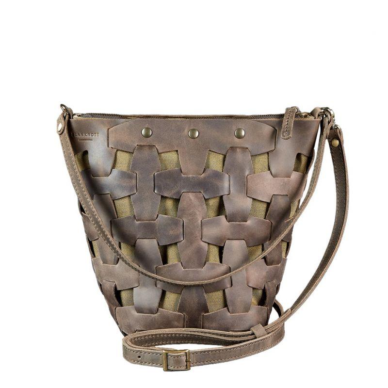 Шкіряна плетена сумка жіноча BlankNote Пазл Crazy Horse M Темно-Коричнева (BN-BAG-32-o), фото 1