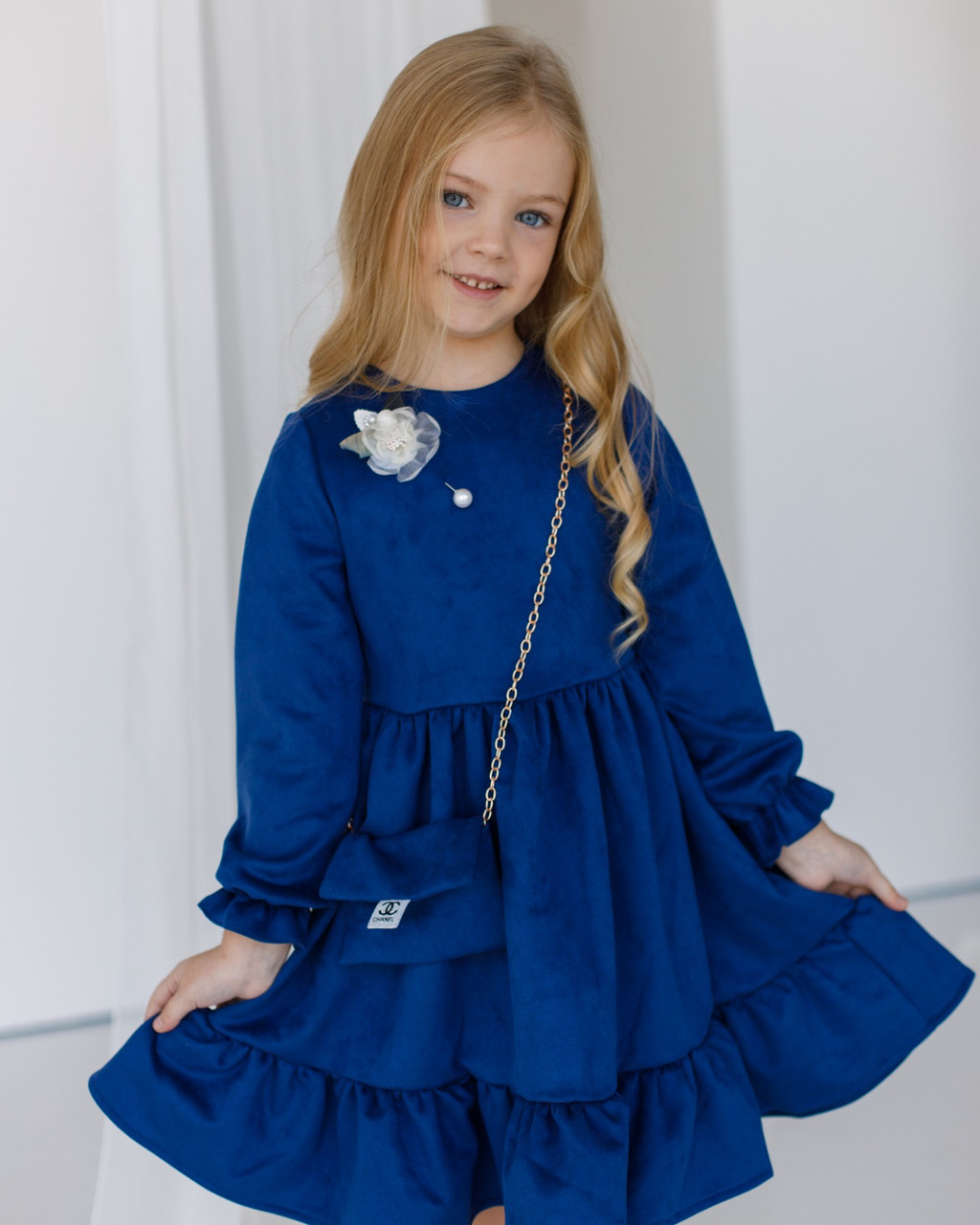 Сукня на дівчинку 116 см Замш 003685 темно-синя
