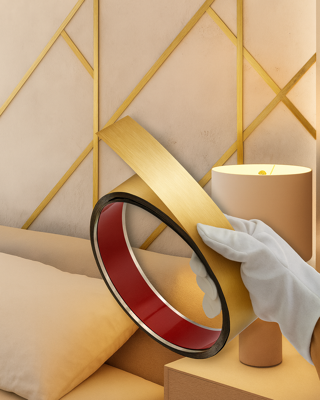 Наклейка на стіну полоса 30 мм * 5м матова металева молдинг золото 8936, фото 1