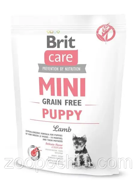 Сухий беззерновий корм Brit Care Mini Puppy для цуценят малих порід, з ягням 400 гр, фото 1