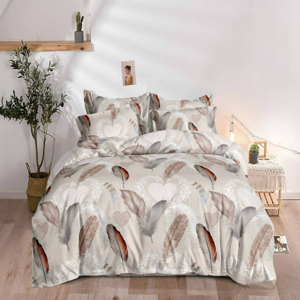 Фланелева постільна білизна двоспальна 180х220 Різнокольорове пір'я (4711) бавовна 100%, фото 1