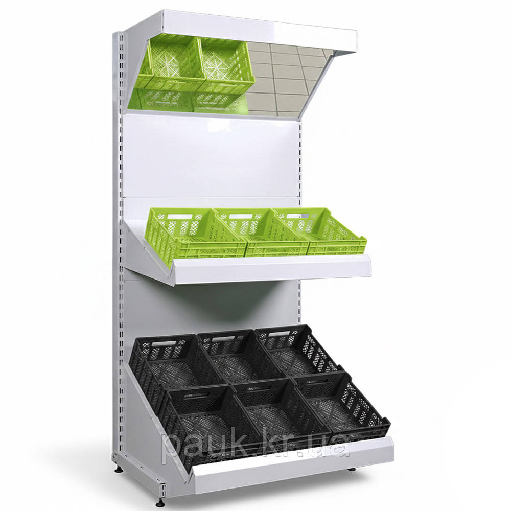 Стелаж овочевий Рістел 2350х1200 мм, торговий приставний стелаж, торговий стелаж під ящики для овочів та фруктів, овочева вітрина, фото 1
