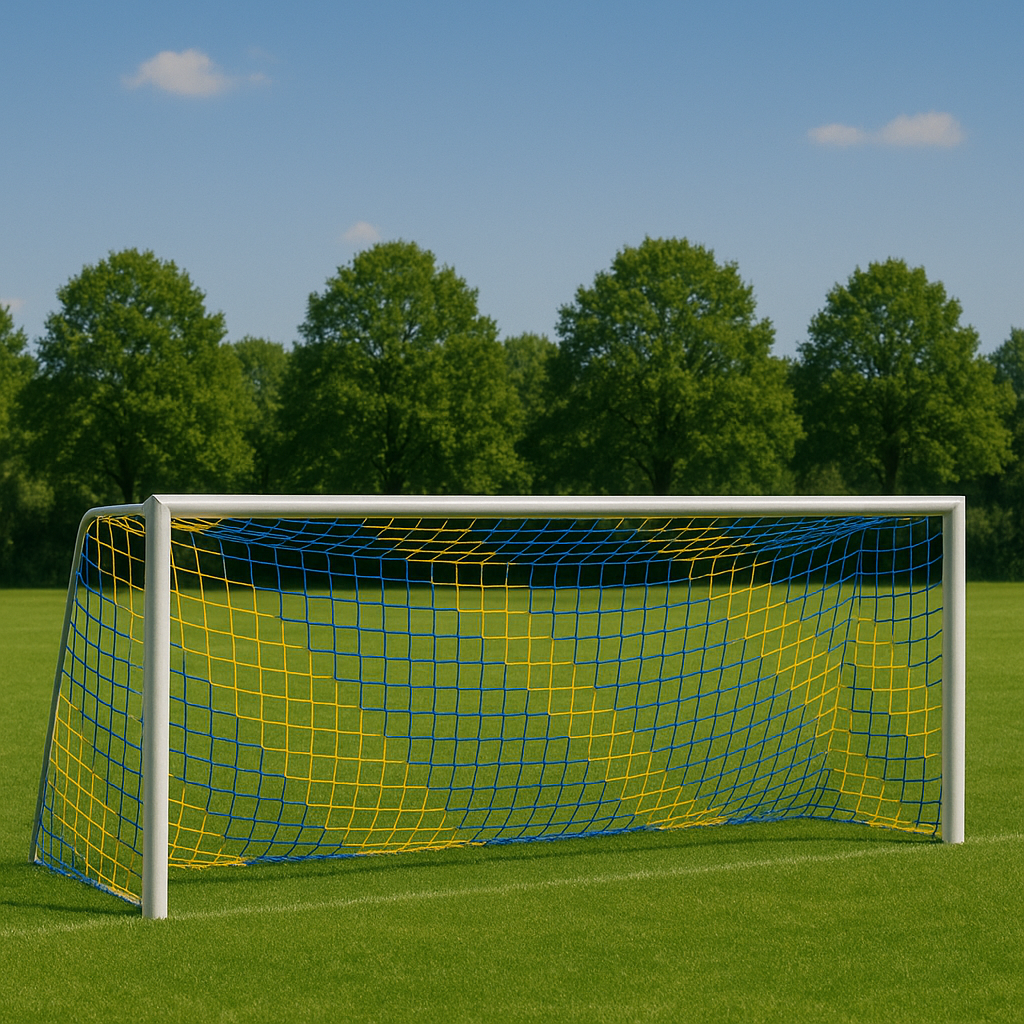 Сітка для футболу підвищеної міцності «СТАНДАРТ 2.1» жовто-синя (комплект 2 шт)